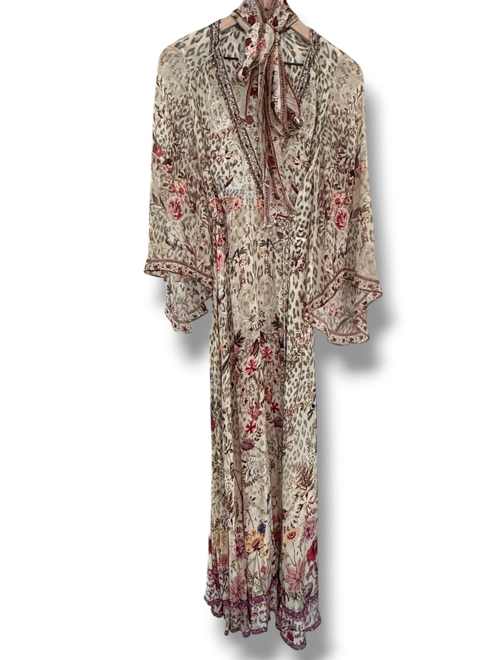 Camilla Silk Wrap Maxi‎ Dress Floral Butterfly Leopard Scarf Sash Embellished S - Picture 10 of 15